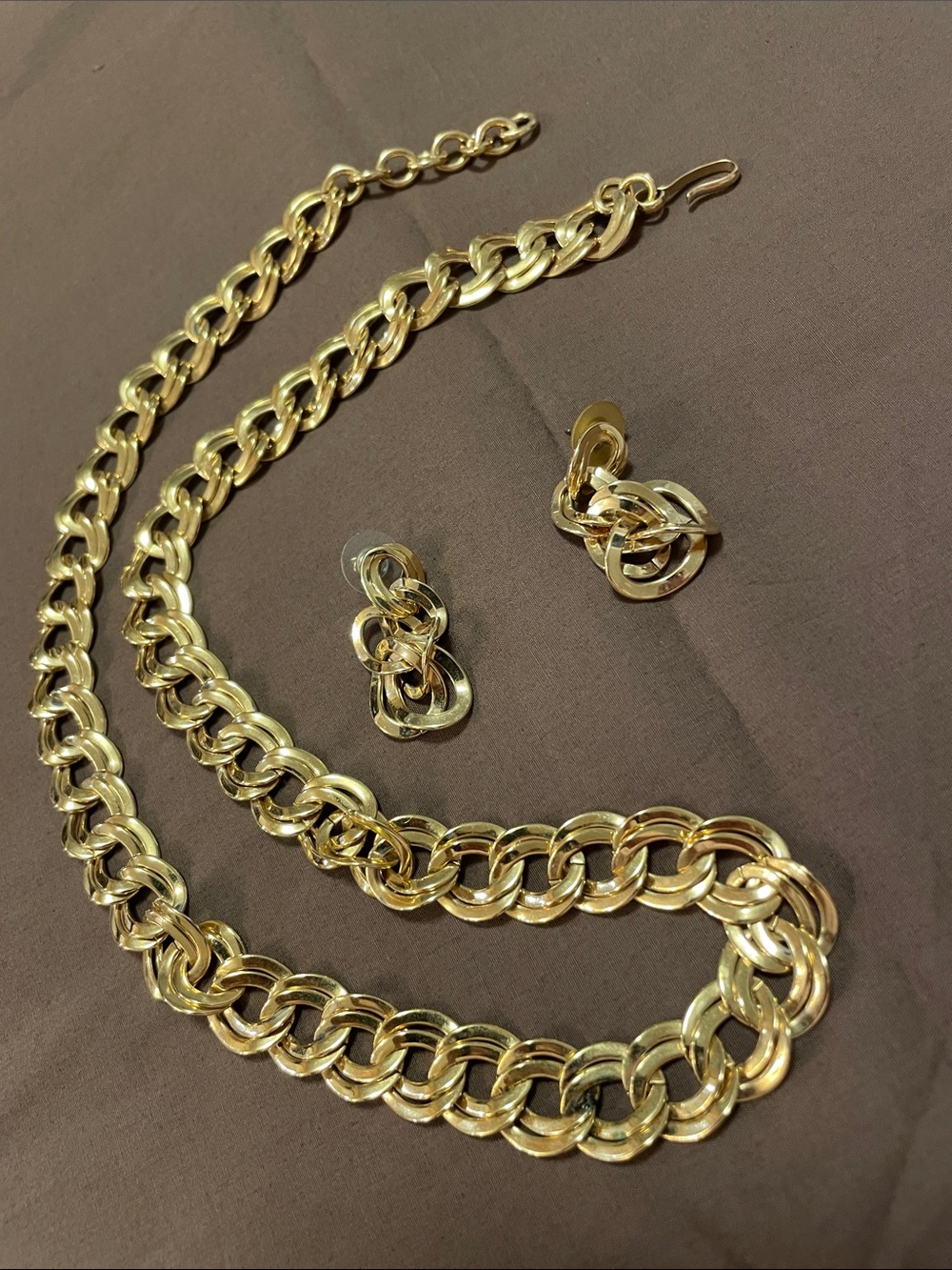 Monet Gold-Tone Double-Link Necklace with Knot Drop Earrings